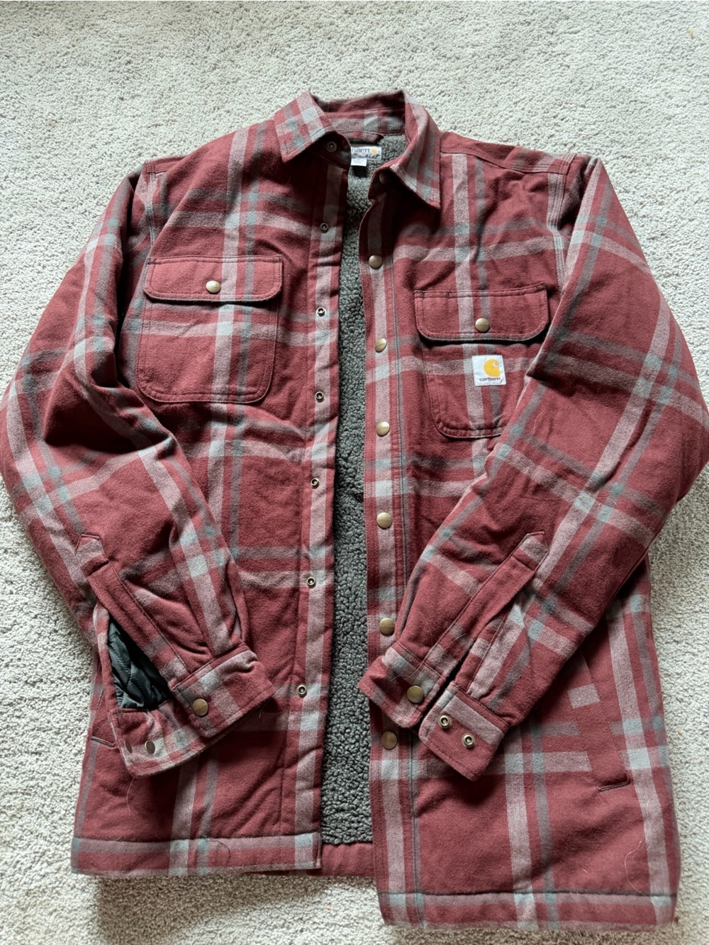Carhartt Men's Burgundy Plaid Sherpa-Lined Shirt Jacket